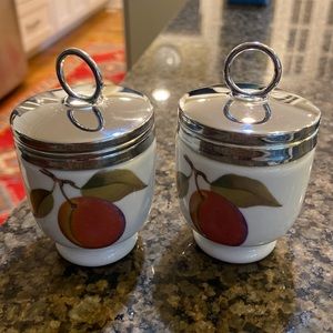 Pair of Royal Worcester Evasham Gold Egg Coddlers EUC